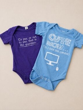 Rabbit Skins Cute Now Baby Bodysuit Blue & Humorous Purple 6M Geek Nerd Academia